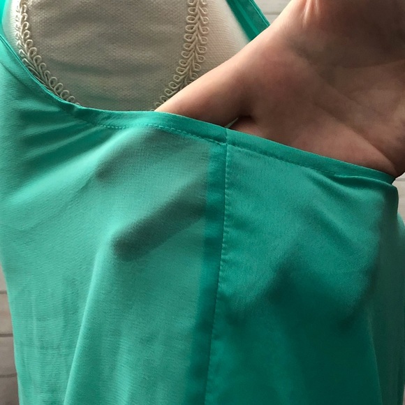 [ AEO ] Teal Sheer Back Button Blouse - Picture 6 of 6